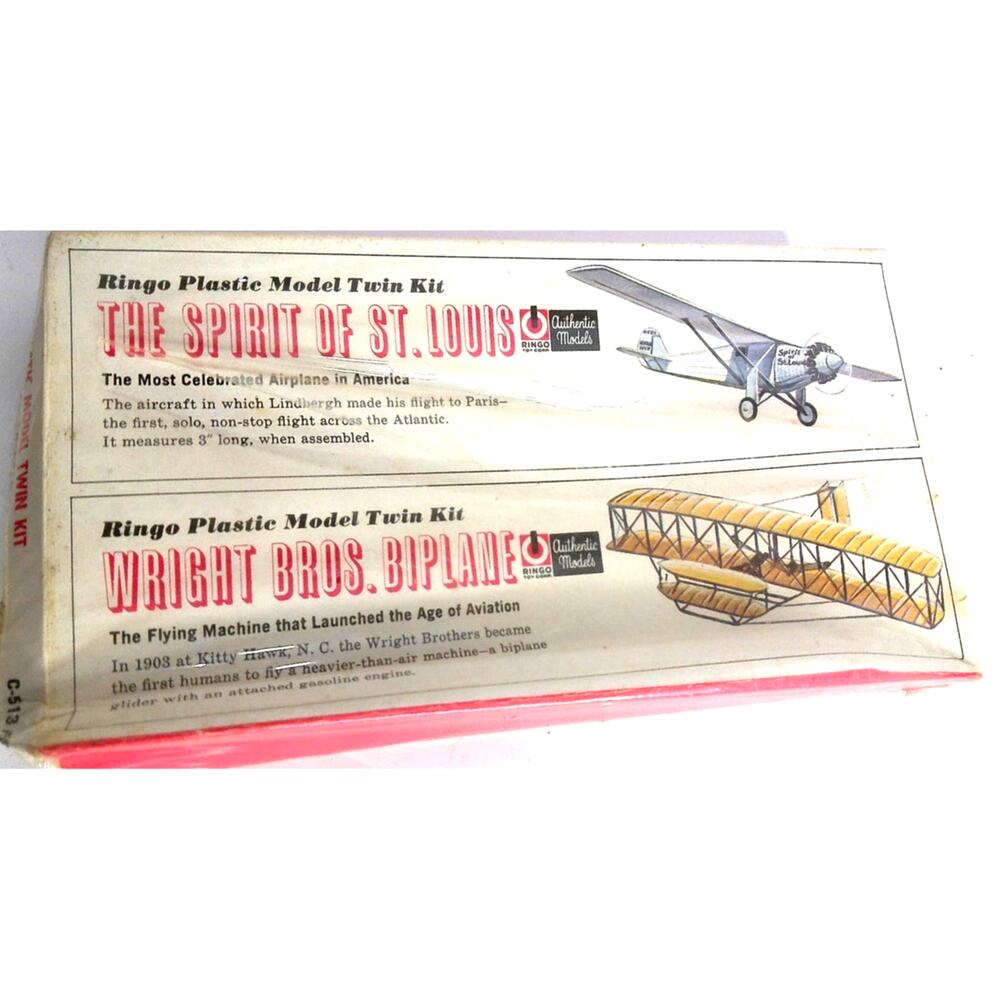Vintage Ringo Plastic Model Twin Kit Spirit of St Louis Wright Bros Biplane New